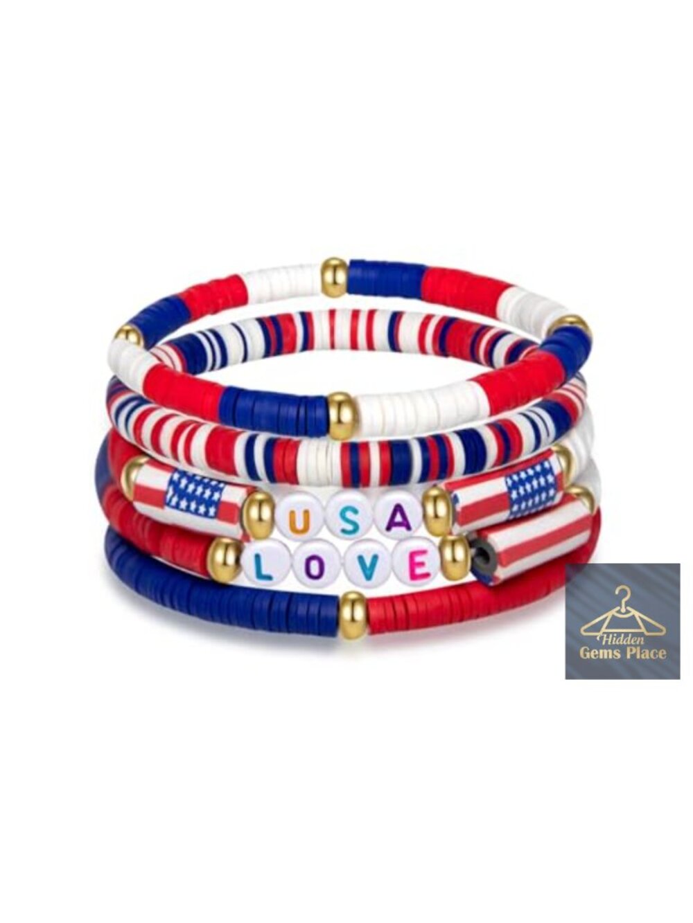 5 Pack Patriotic Bracelets 250th Anniversary USA Love 4th of July Accessories